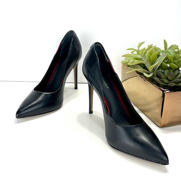 Cosmoparis Stiletto Heel Pump Sz 8 Black & Red Leather Closed Pointed Toe Padded - Picture 15 of 16